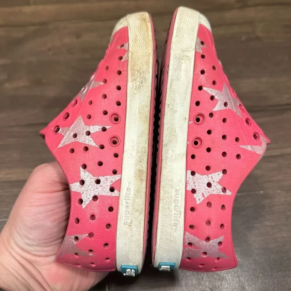 Natives pink silver star slip on rubber size 10 washable shoes